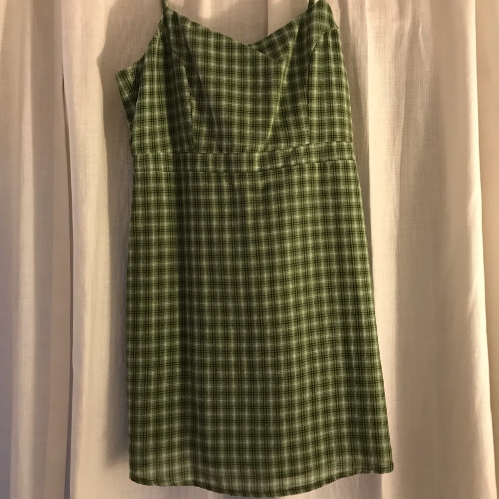 Green plaid spaghetti strap dress